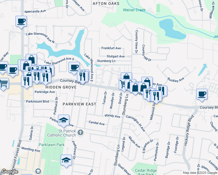 map of restaurants, bars, coffee shops, grocery stores, and more near 12625 Coursey Boulevard in Baton Rouge