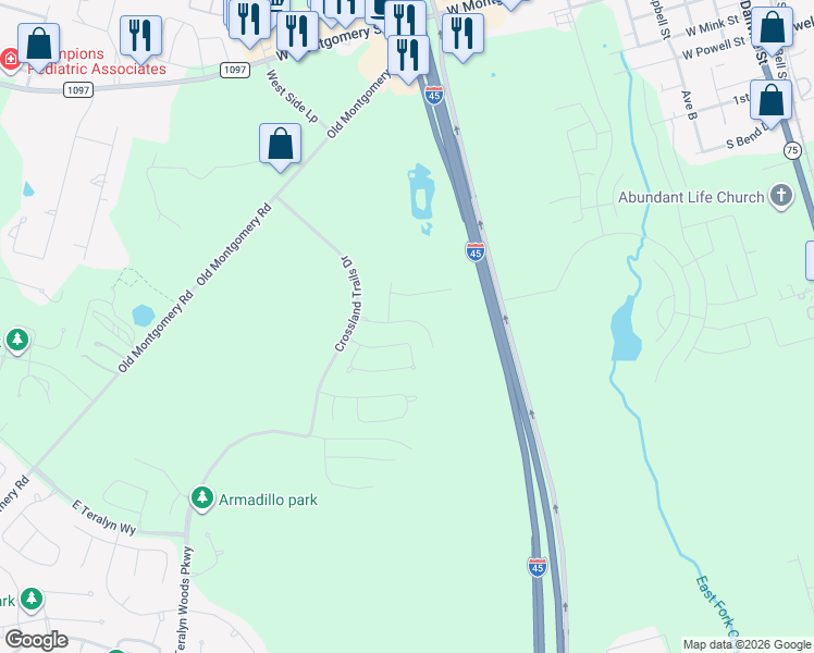 map of restaurants, bars, coffee shops, grocery stores, and more near 111 Avenue A in Willis