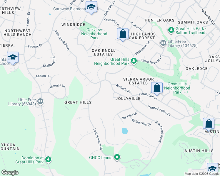 map of restaurants, bars, coffee shops, grocery stores, and more near 6401 Rain Creek Parkway in Austin