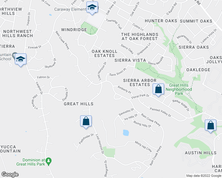 map of restaurants, bars, coffee shops, grocery stores, and more near 6401 Rain Creek Parkway in Austin