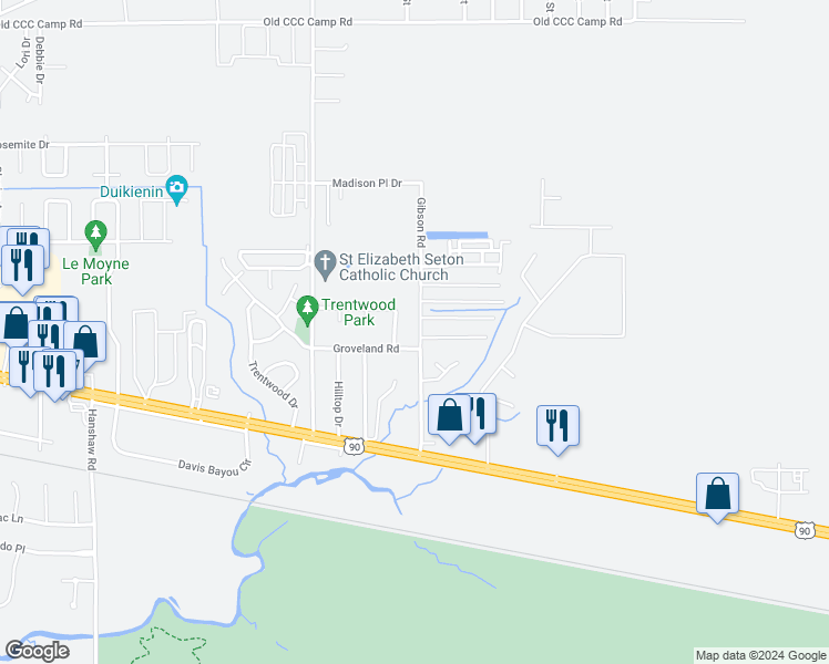 map of restaurants, bars, coffee shops, grocery stores, and more near 4709 Gibson Road in Ocean Springs