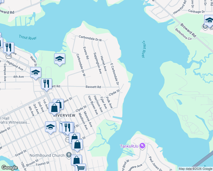 map of restaurants, bars, coffee shops, grocery stores, and more near 9425 Sappington Avenue in Jacksonville