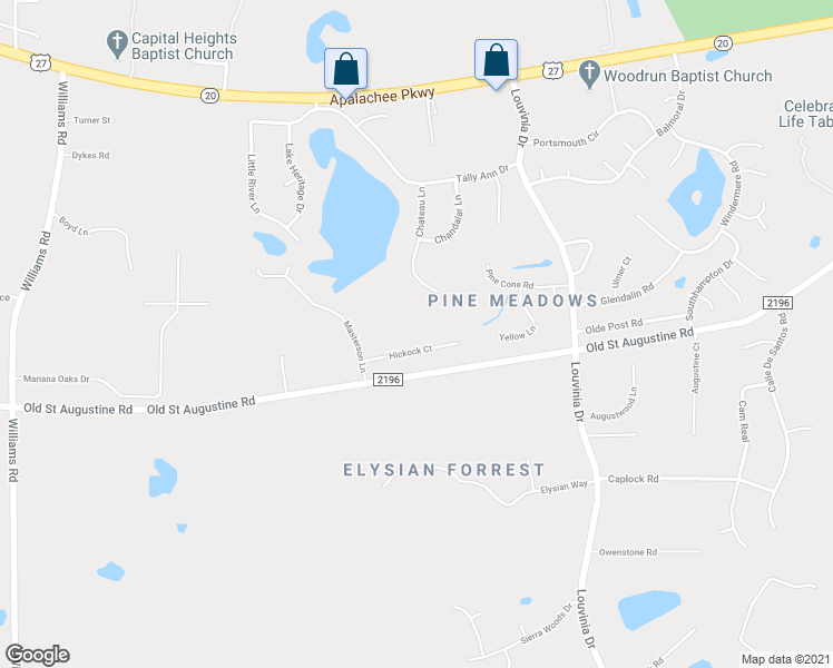 map of restaurants, bars, coffee shops, grocery stores, and more near 7412 Hickock Court in Tallahassee