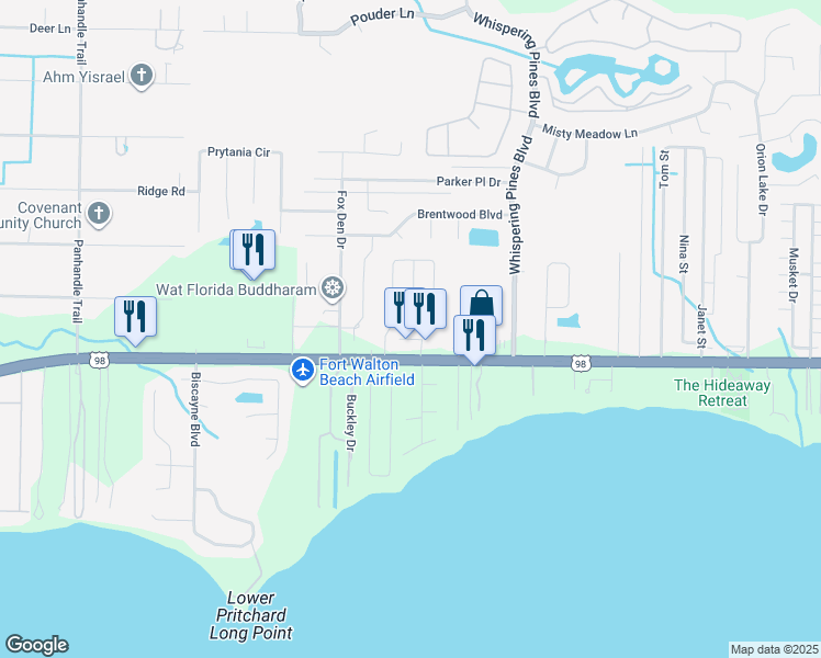 map of restaurants, bars, coffee shops, grocery stores, and more near 2289 Estate Circle in Navarre