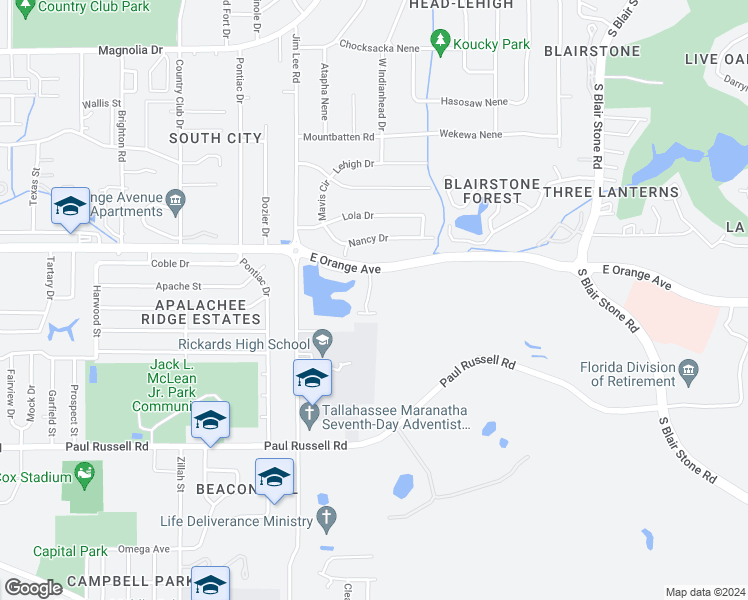 map of restaurants, bars, coffee shops, grocery stores, and more near 2833 Botany Place in Tallahassee