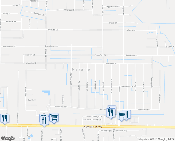 map of restaurants, bars, coffee shops, grocery stores, and more near 2088 Aurora Drive in Navarre