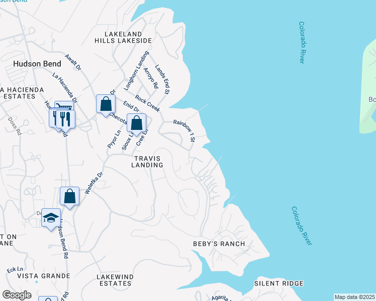 map of restaurants, bars, coffee shops, grocery stores, and more near 15112 Back of the Moon Street in Austin