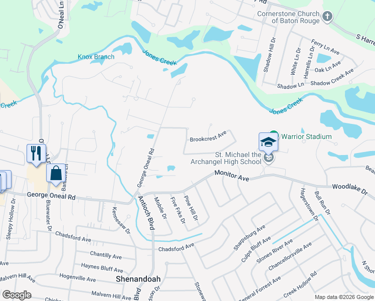 map of restaurants, bars, coffee shops, grocery stores, and more near 17663 Gray Moss Avenue in Baton Rouge