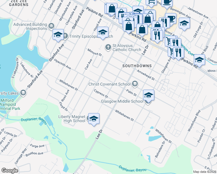 map of restaurants, bars, coffee shops, grocery stores, and more near 1655 Pickett Avenue in Baton Rouge
