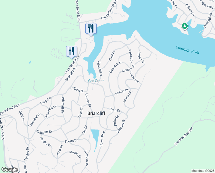map of restaurants, bars, coffee shops, grocery stores, and more near 100 Cowal Drive South in Briarcliff