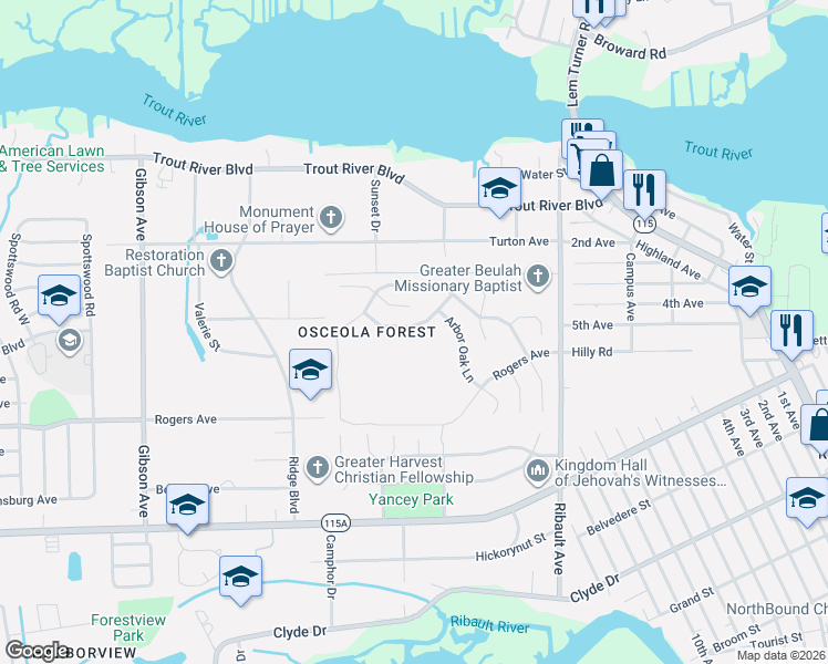 map of restaurants, bars, coffee shops, grocery stores, and more near 3189 Sedona Trail in Jacksonville