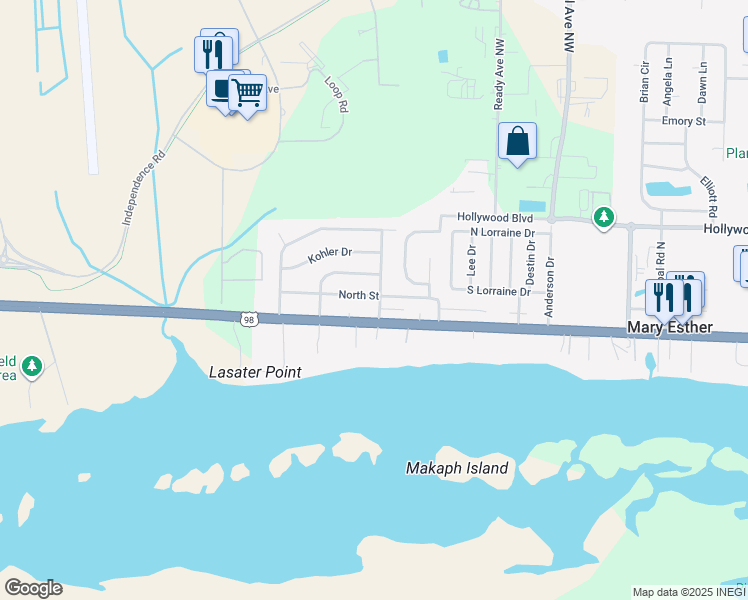map of restaurants, bars, coffee shops, grocery stores, and more near 8 Pryor Drive in Mary Esther