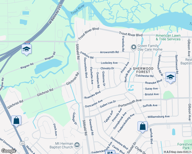 map of restaurants, bars, coffee shops, grocery stores, and more near 9542 Evesham Rd in Jacksonville