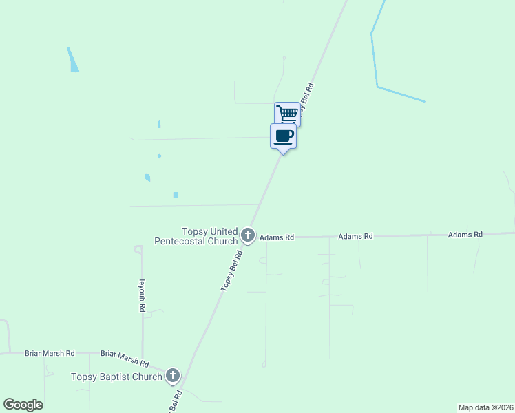 map of restaurants, bars, coffee shops, grocery stores, and more near 5700-5782 Topsy Bel Road in Ragley