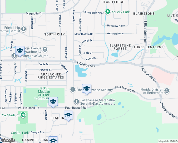 map of restaurants, bars, coffee shops, grocery stores, and more near 2818 Botany Place in Tallahassee