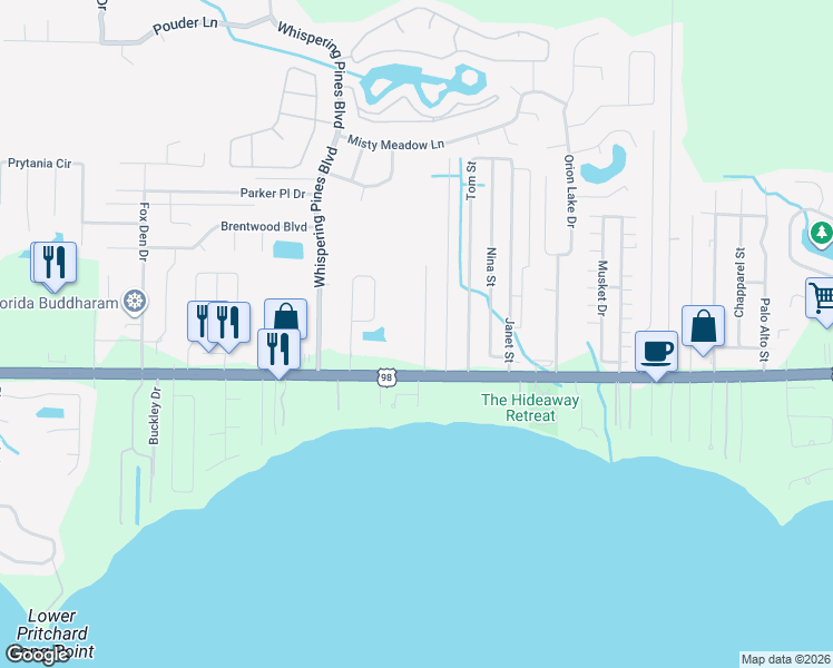 map of restaurants, bars, coffee shops, grocery stores, and more near 2117 Mar Mar Lane in Navarre