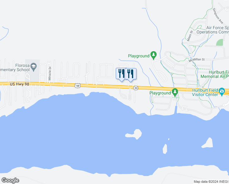 map of restaurants, bars, coffee shops, grocery stores, and more near 1409 U.S. 98 in Mary Esther
