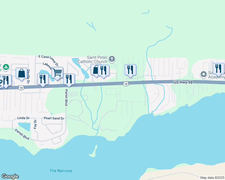 map of restaurants, bars, coffee shops, grocery stores, and more near 867 Solimar Way in Mary Esther