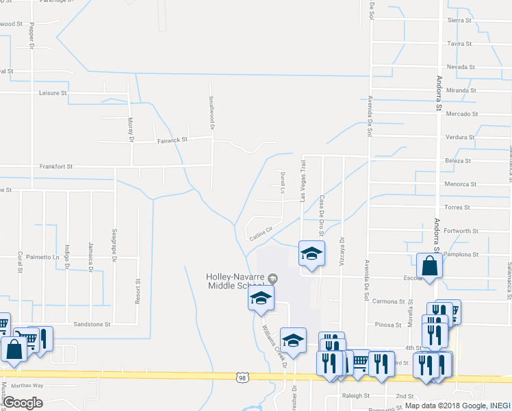 map of restaurants, bars, coffee shops, grocery stores, and more near 7949 Promise Creek Road in Navarre