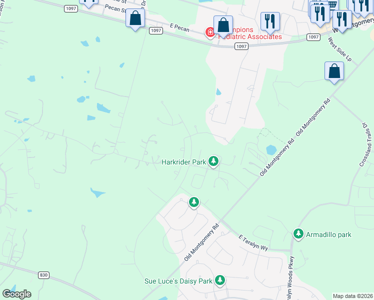map of restaurants, bars, coffee shops, grocery stores, and more near 11831 Park Slope Drive in Willis