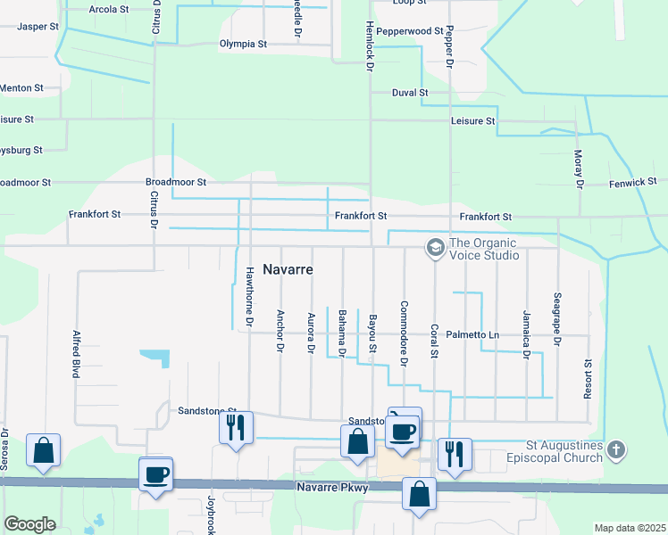 map of restaurants, bars, coffee shops, grocery stores, and more near 2095 Bahama Drive in Navarre