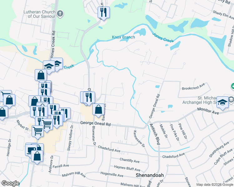 map of restaurants, bars, coffee shops, grocery stores, and more near 16151 Indigo Ridge Avenue in Baton Rouge