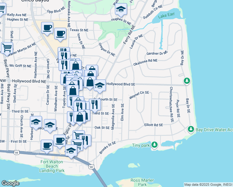 map of restaurants, bars, coffee shops, grocery stores, and more near 9 Magnolia Avenue Southeast in Fort Walton Beach