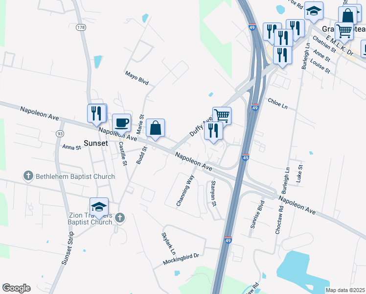map of restaurants, bars, coffee shops, grocery stores, and more near 126-298 Duffy Ave in Sunset