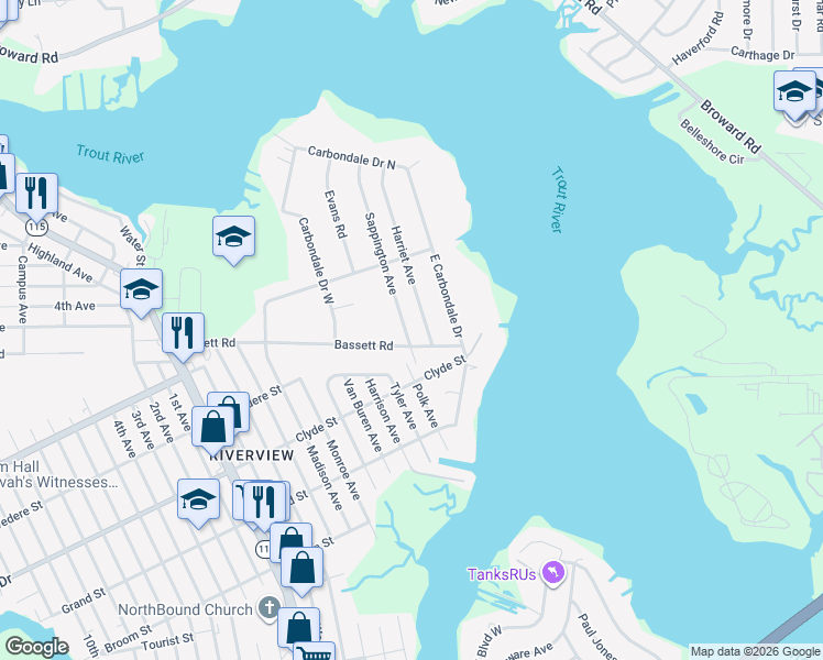 map of restaurants, bars, coffee shops, grocery stores, and more near 9425 Sappington Avenue in Jacksonville