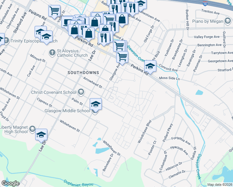 map of restaurants, bars, coffee shops, grocery stores, and more near 4949 Arrowhead Street in Baton Rouge