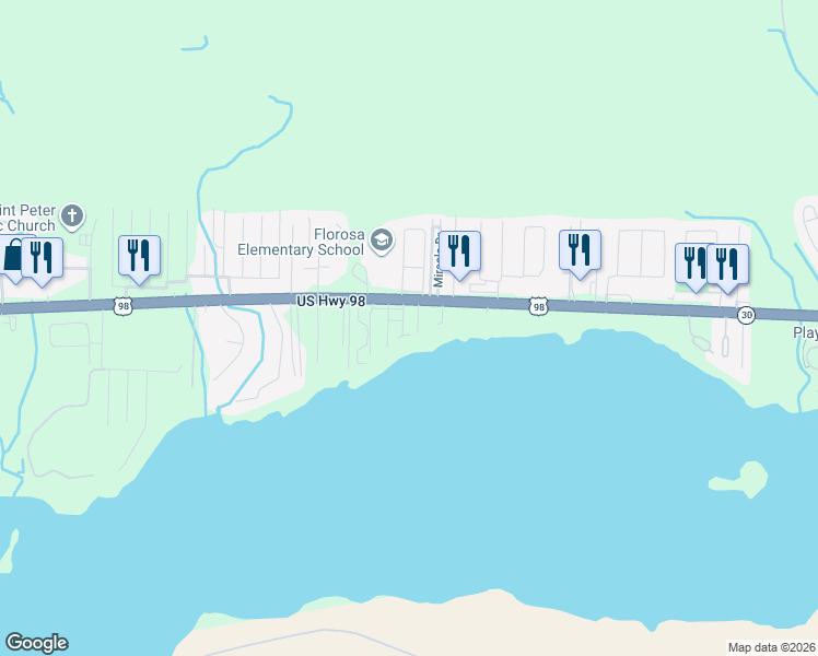 map of restaurants, bars, coffee shops, grocery stores, and more near 503 Channel Marker Street in Mary Esther