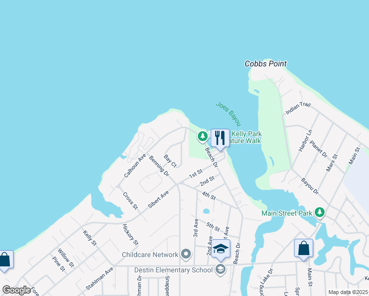 map of restaurants, bars, coffee shops, grocery stores, and more near 1198 Bay Court in Destin