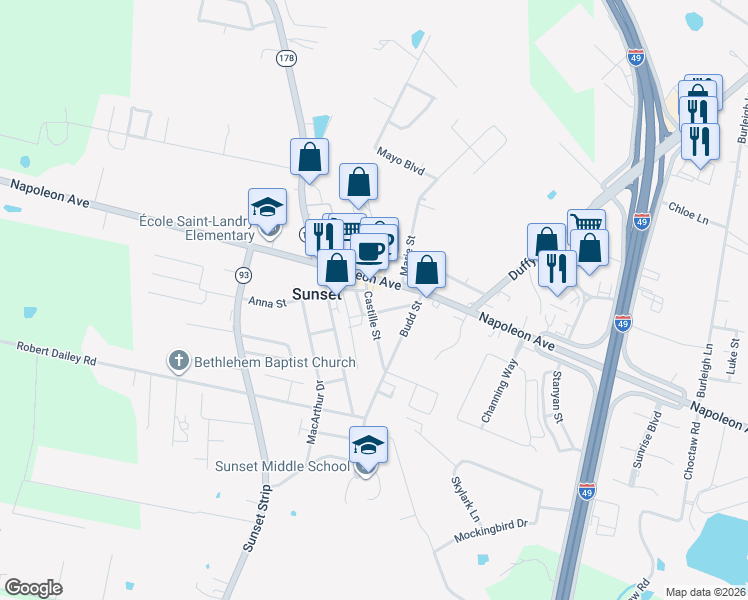 map of restaurants, bars, coffee shops, grocery stores, and more near 137 Barry Street in Sunset