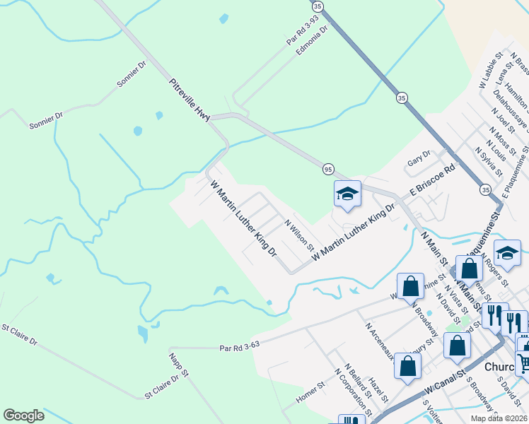map of restaurants, bars, coffee shops, grocery stores, and more near 517 West Amy Street in Church Point