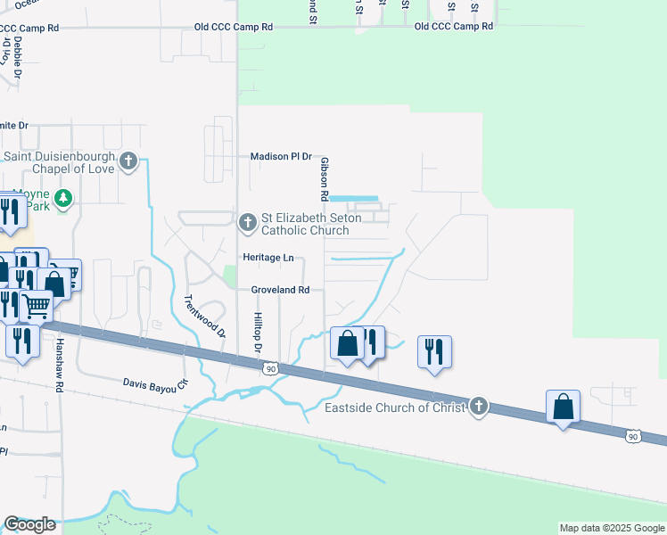map of restaurants, bars, coffee shops, grocery stores, and more near 50 Highland Park 2 in Ocean Springs