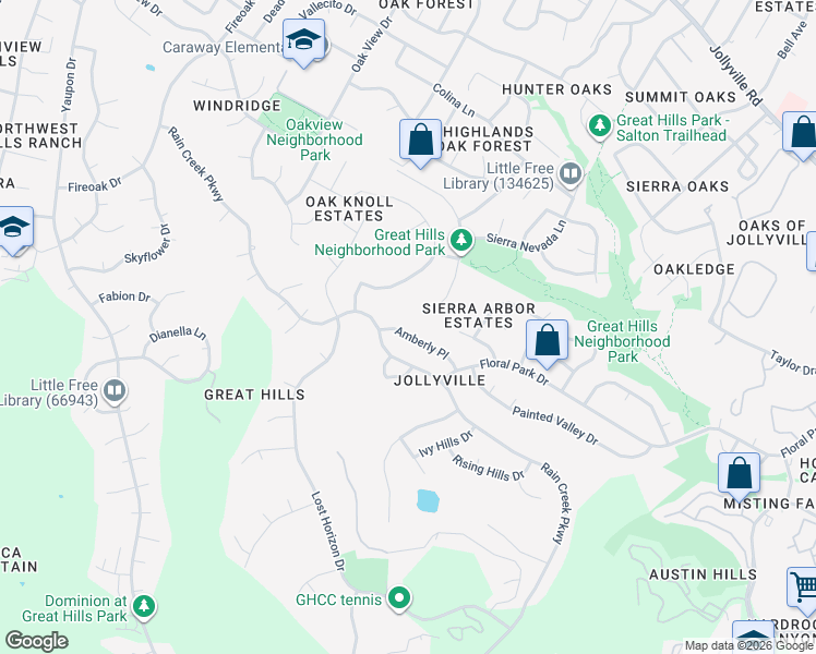 map of restaurants, bars, coffee shops, grocery stores, and more near 6306 Amberly Place in Austin