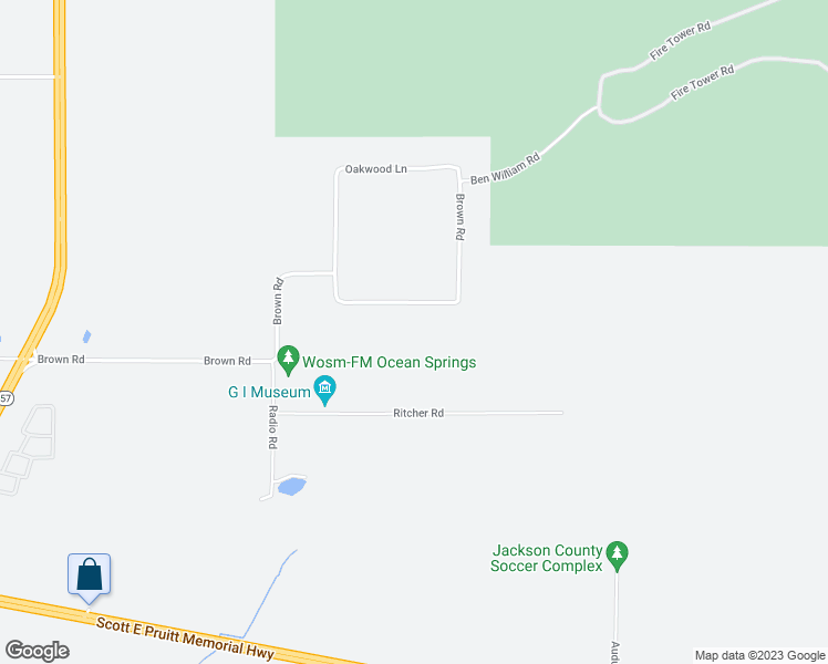 map of restaurants, bars, coffee shops, grocery stores, and more near 5525 Brown Road in Ocean Springs