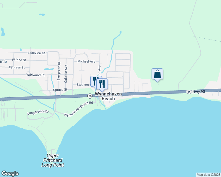 map of restaurants, bars, coffee shops, grocery stores, and more near 405 Peregrine Court in Mary Esther