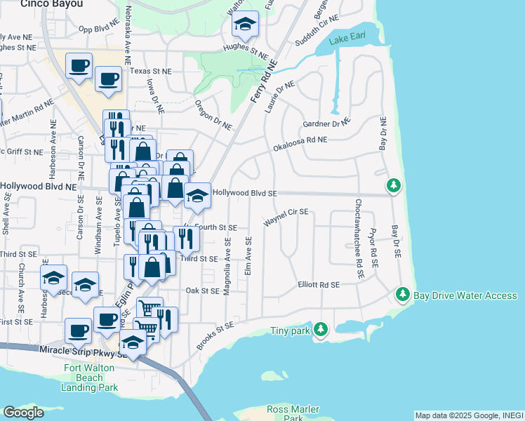 map of restaurants, bars, coffee shops, grocery stores, and more near 59 Waynel Court Southeast in Fort Walton Beach