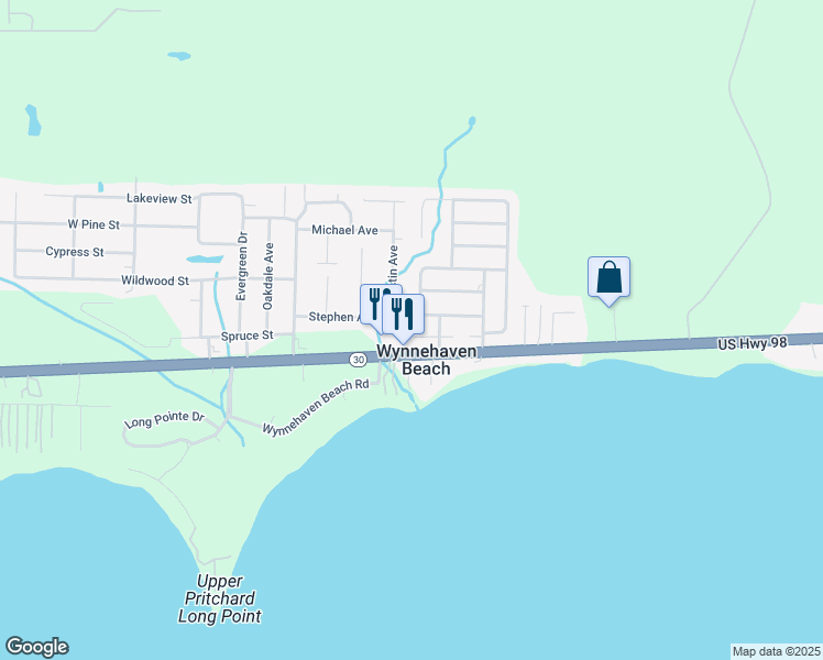 map of restaurants, bars, coffee shops, grocery stores, and more near 401 Peregrine Court in Mary Esther