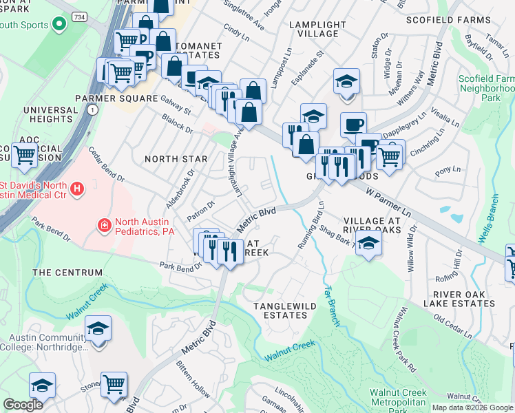 map of restaurants, bars, coffee shops, grocery stores, and more near in Austin