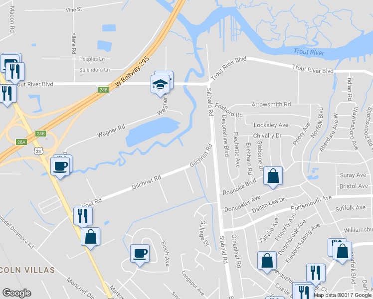 map of restaurants, bars, coffee shops, grocery stores, and more near 5627 Gilchrist Road in Jacksonville