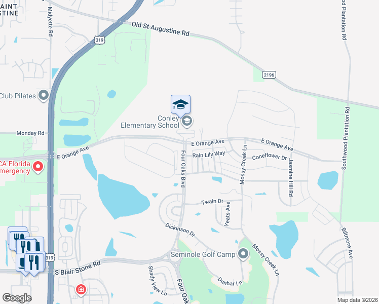 map of restaurants, bars, coffee shops, grocery stores, and more near 3029 Four Oaks Boulevard in Tallahassee