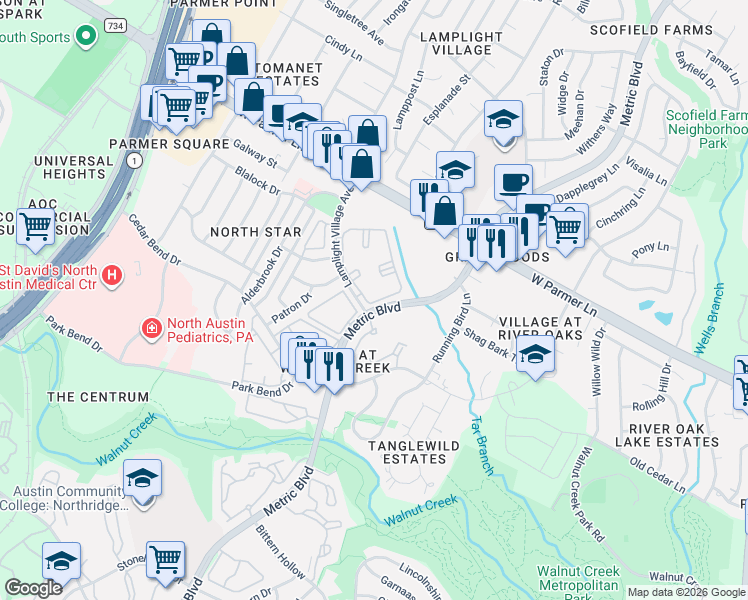 map of restaurants, bars, coffee shops, grocery stores, and more near in Austin
