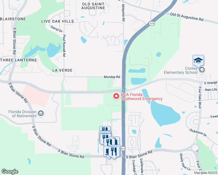 map of restaurants, bars, coffee shops, grocery stores, and more near 2536 Capital Circle Southeast in Tallahassee