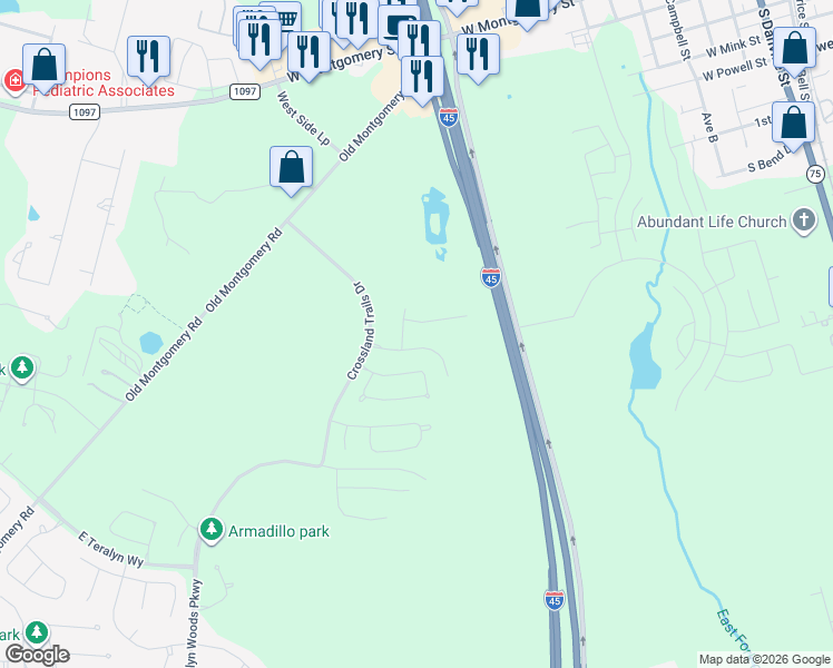 map of restaurants, bars, coffee shops, grocery stores, and more near 111 Avenue A in Willis