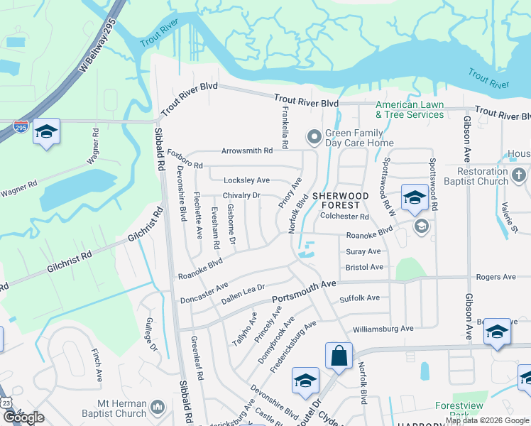 map of restaurants, bars, coffee shops, grocery stores, and more near 9531 Little John Road in Jacksonville