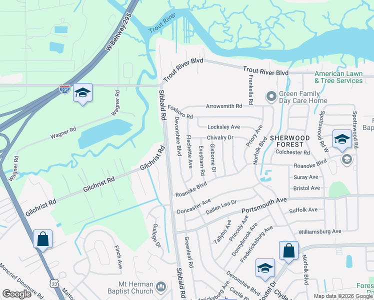 map of restaurants, bars, coffee shops, grocery stores, and more near 9543 Devonshire Boulevard in Jacksonville