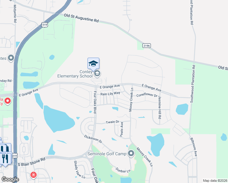 map of restaurants, bars, coffee shops, grocery stores, and more near 2463 Rain Lily Way in Tallahassee