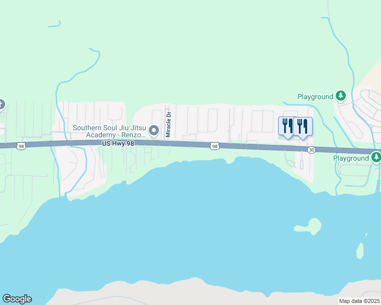 map of restaurants, bars, coffee shops, grocery stores, and more near 1633 U.S. 98 in Mary Esther